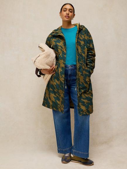 White Stuff Beth Long Waterproof Coat, Green Multi, Green Multi