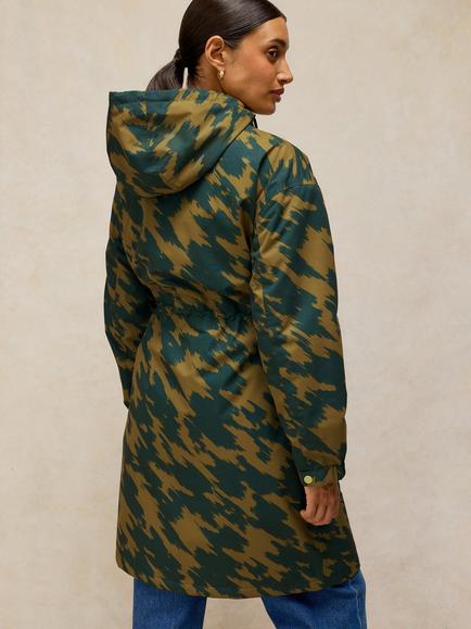 White Stuff Beth Long Waterproof Coat, Green Multi - view 2, Green Multi