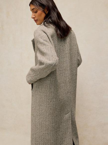 White Stuff Camilla Herringbone Longline Overcoat, Natural/Multi - view 2, Natural/Multi