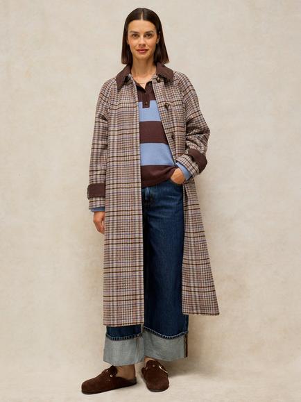 White Stuff Emmeline Longline Check Coat, Tan/Multi, Tan/Multi