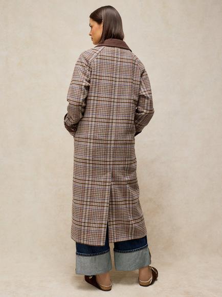 White Stuff Emmeline Longline Check Coat, Tan/Multi - view 2, Tan/Multi