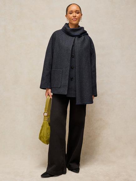 White Stuff Frankie Button Off Scarf Coat, Dark Navy, Dark Navy