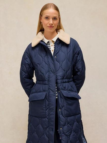 White Stuff Waverley Quilted Longline Coat, Dark Navy, Dark Navy