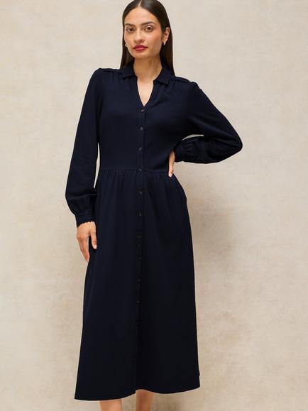 White Stuff Reegan Falred Midi Shirt Dress, Dark Navy, Dark Navy
