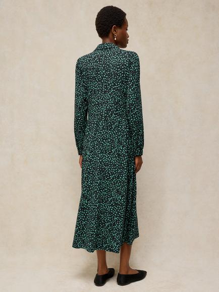 White Stuff Reegan Cotton Modal Blend Midi Shirt Dress, Green/Multi - view 2, Green/Multi