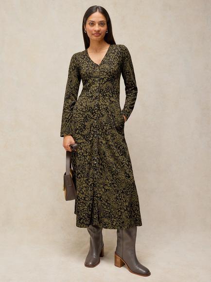 White Stuff Reese Abstract Print Dress containing TENCEL™ Modal, Green/Multi, Green/Multi