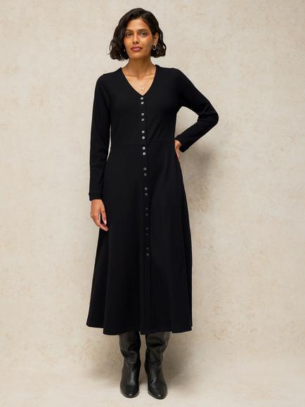 White Stuff Reese V-Neck Midi Dress, Black, Black