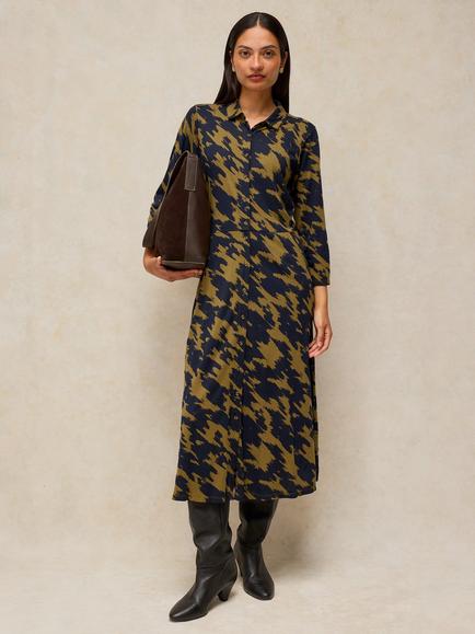White Stuff Rua Abstract Print Midi Shirt Dress containing TENCEL™ Modal, Green/Multi, Green/Multi