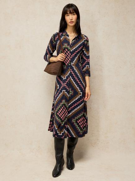 White Stuff Rua Geometric Print A-Line Midi Dress, Navy/Multi, Navy/Multi