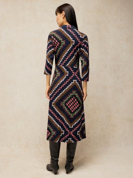White Stuff Rua Geometric Print A-Line Midi Dress, Navy/Multi - view 2, Navy/Multi