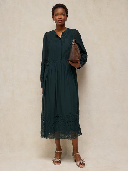 White Stuff Sloane Broderie Midi Dress, Dark Green, Dark Green