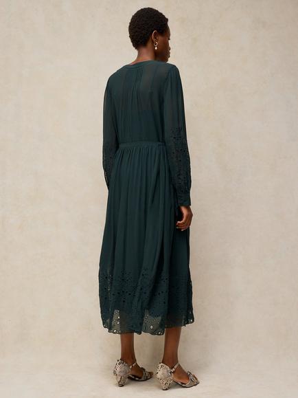 White Stuff Sloane Broderie Midi Dress, Dark Green - view 2, Dark Green