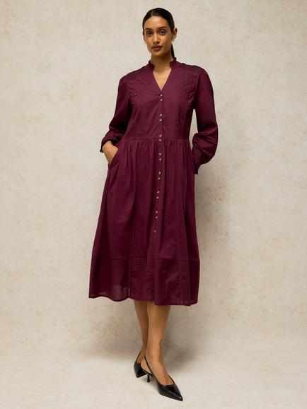 White Stuff Sole Tiered Midi Shirt Dress containing TENCEL™ Modal, Dark Plum