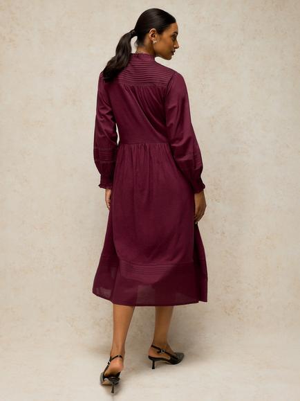 White Stuff Sole Tiered Midi Shirt Dress containing TENCEL™ Modal - view 2, Dark Plum