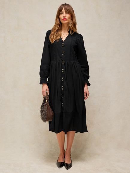 White Stuff Sole Tiered Midi Shirt Dress containing TENCEL™ Modal, Pure Black