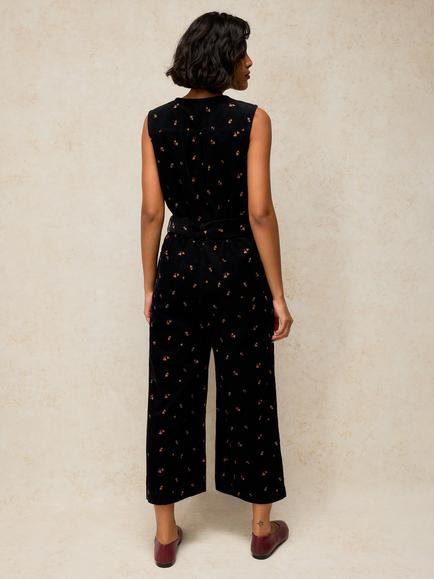 White Stuff Betty Embroidered Corduroy Dungarees, Black/Multi - view 2, Black/Multi