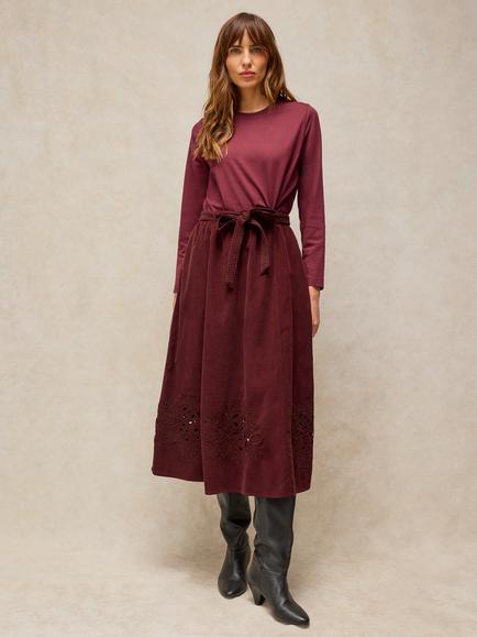White Stuff Annika Corduroy Midi Skirt, Dark Red, Dark Red