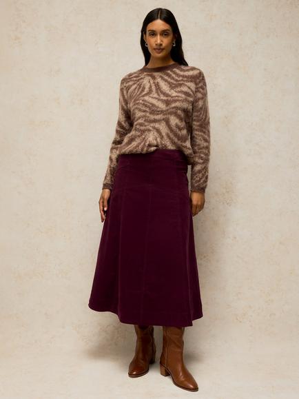 White Stuff Ida Corduroy Midi Skirt, Dark Plum, Dark Plum