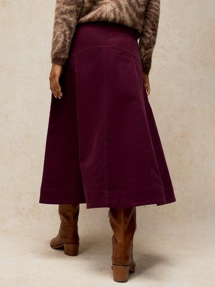 White Stuff Ida Corduroy Midi Skirt, Dark Plum - view 2, Dark Plum