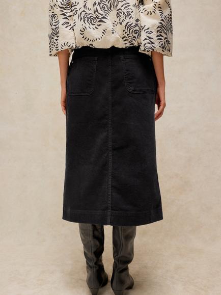 White Stuff Tia Cotton Rich Corduroy A-Line Midi Skirt, Pure Black - view 2, Pure Black