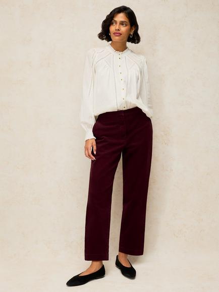 White Stuff Illy Corduroy Cropped Trousers, Plum, Plum