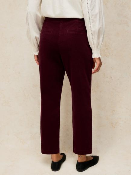 White Stuff Illy Corduroy Cropped Trousers, Plum - view 2, Plum