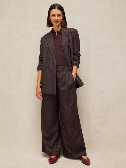 White Stuff Sasha Tweedy Wool Blend Wide Leg Trousers, Plum, Plum