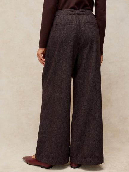 White Stuff Sasha Tweedy Wool Blend Wide Leg Trousers, Plum - view 2, Plum