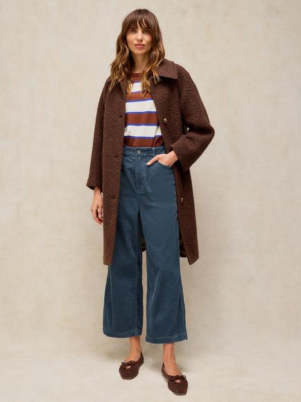 White Stuff Tia Corduroy Cropped Wide Leg Trousers, Mid Blue, Mid Blue