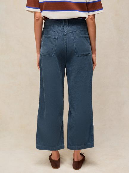 White Stuff Tia Corduroy Cropped Wide Leg Trousers, Mid Blue - view 2, Mid Blue