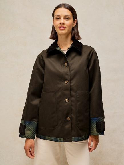 White Stuff Jackson Reversible Jacket, Dark Green/Multi, Dark Green/Multi