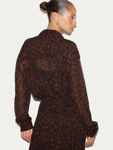Jigsaw Mini Leopard Print Shirt, Brown - view 2, Brown
