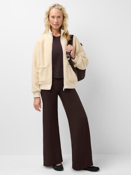 Sweaty Betty Plush Zip Up Ribbed Fleece, Ecru Beige - view 2, Ecru Beige