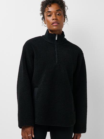 Sweaty Betty Plush Fleece Ribbed Half Zip Jumper, Black, Black