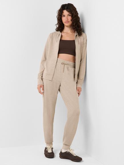 Sweaty Betty Glow Studio Zip Through Hoodie, Taupe Beige Marl - view 2, Taupe Beige Marl