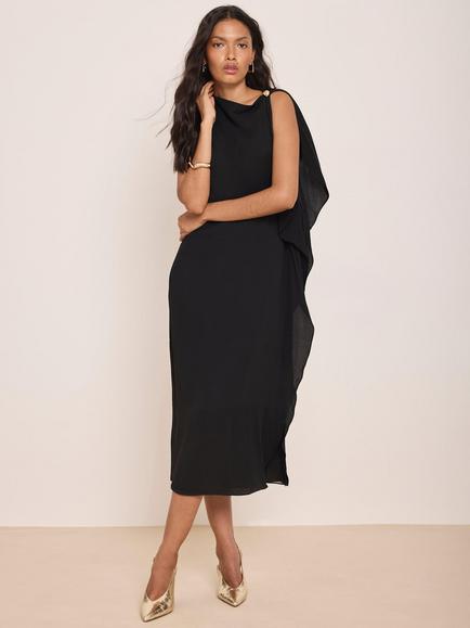 Mint Velvet Ruffle Midi Dress, Black, Black