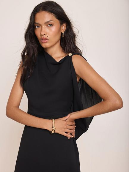 Mint Velvet Ruffle Midi Dress, Black - view 2, Black