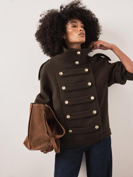 Mint Velvet Wool Blend Military Coat, Green Khaki, Green Khaki