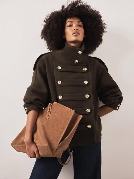 Mint Velvet Wool Blend Military Coat, Green Khaki - view 2, Green Khaki