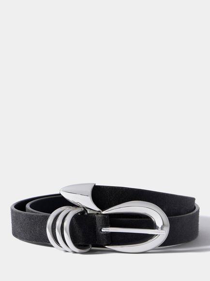 Mint Velvet Suede Slim Belt, Grey, Grey