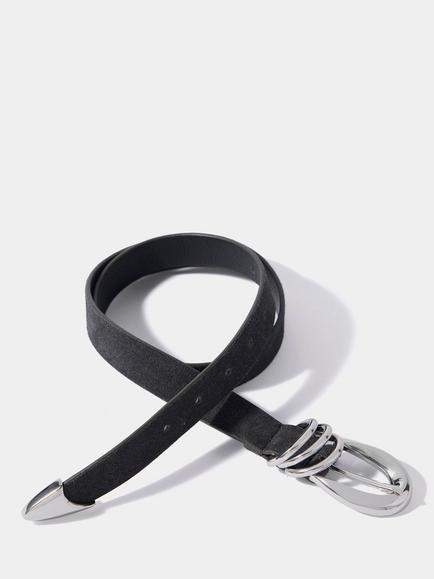 Mint Velvet Suede Slim Belt, Grey - view 2, Grey