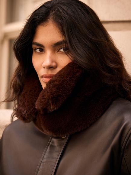Mint Velvet Faux Fur Collar, Brown - view 2, Brown