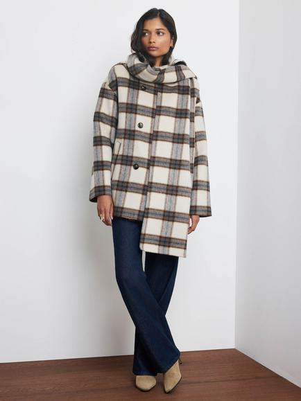 Mint Velvet Check Wool Rich Hand Finished Scarf Coat, Multi - view 2, Multi