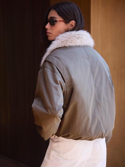 Mint Velvet Lined Bomber Jacket, Khaki - view 2, Khaki