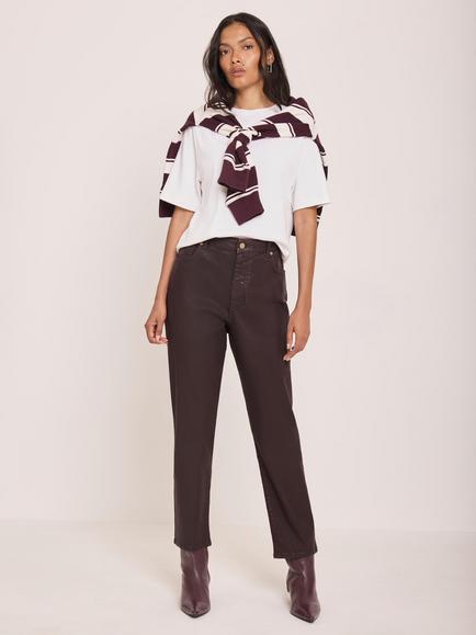 Mint Velvet Coated Tapered Jeans, Red Burgundy