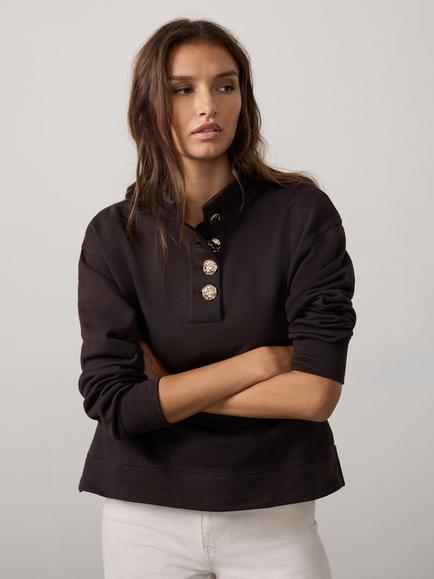 Mint Velvet Cotton Funnel Neck Sweatshirt, Brown - view 2, Brown