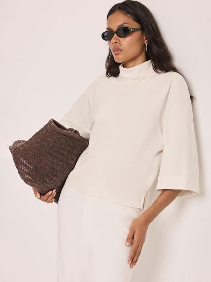 Mint Velvet Cotton High Neck Top, Natural Cream, Natural Cream