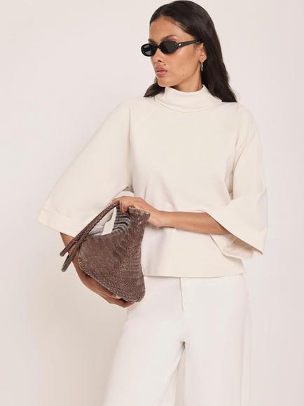Mint Velvet Cotton High Neck Top, Natural Cream - view 2, Natural Cream