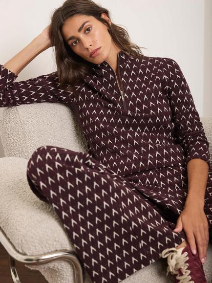 Mint Velvet Jacquard Half Zip Top, Red Burgundy, Red Burgundy