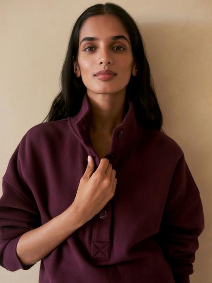 HUSH Hendrix High Neck Cotton Sweatshirt, Burgundy Red - view 2, Burgundy Red